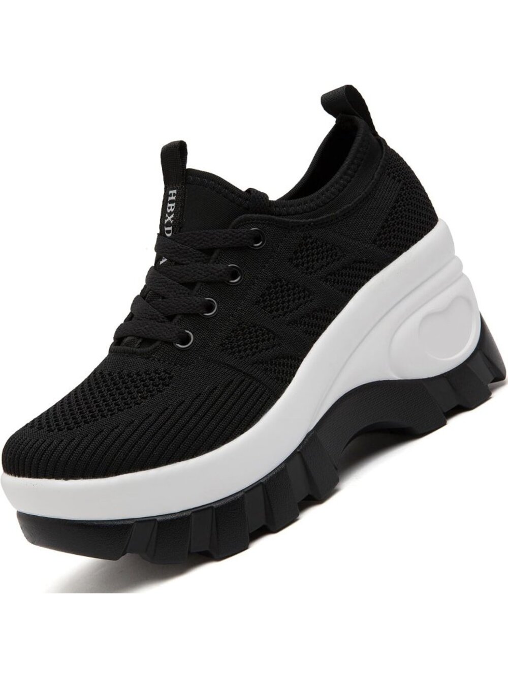 Women's Black White Chunky Platform Wedge Orthopedic Fashion Walking Sneakers